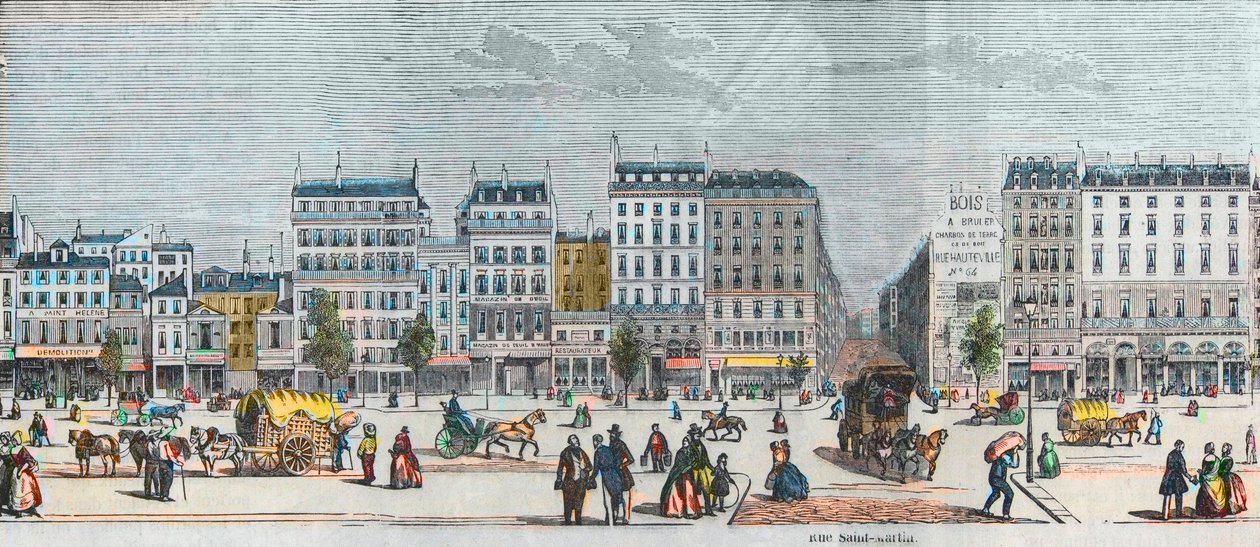サン・ドニ大通りの南側 - サン・マルタン通り - エドモンド・テクシエの「Tableau-de-Paris」（1852年）に掲載された版画 作： フランス語学校