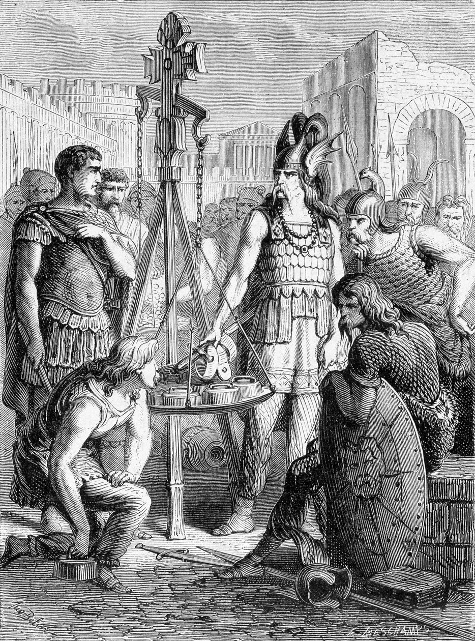 剣を天秤にかけるブレヌス - "Paris through the centuries "にて 作： フランス語学校