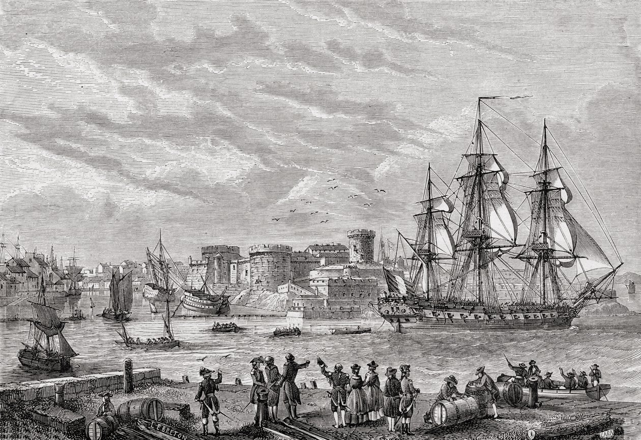 ルイブラン（1811-82）の「革命フランセーズの歴史」から、ルブレトンによって彫刻された1791年のブレスト 作： フランス語学校