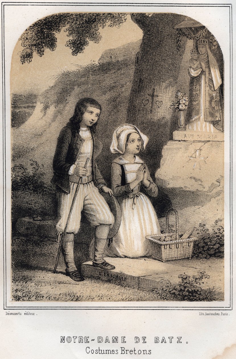 ブルトン人の衣装 - ノートルダム・ド・バッツ - MORING MICHEL著「THE SOURIES DE MON UNCLE MEMORIES ET RECITTS DE VOYAGES」に掲載された彫刻 - 19世紀末 作： フランス語学校