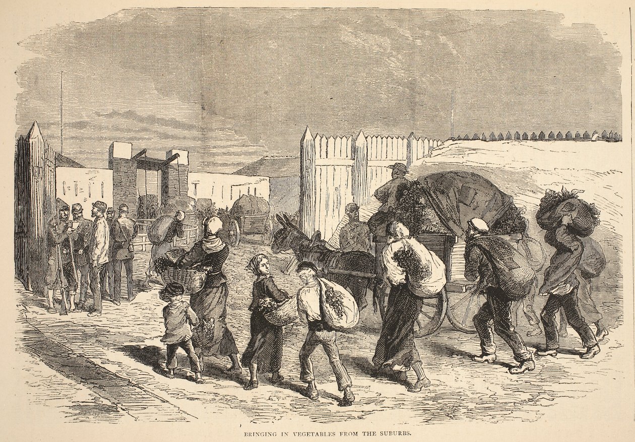 郊外からの野菜の持ち込み、1870年から1871年のフランスとドイツ間の戦争のカッセルズ歴史のイラスト 作： フランス語学校