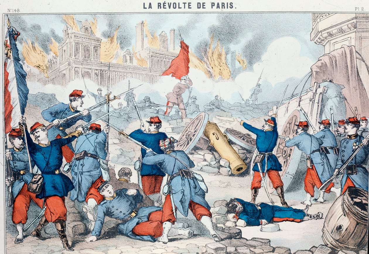 共産党員によるパリ市庁舎の焼失と破壊、1871年5月（エピナル版画） 作： フランス語学校