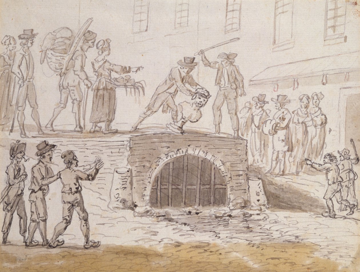 下水道に投げ込まれたマラトの胸像、1795年2月5日（紙に水彩） 作： フランス語学校
