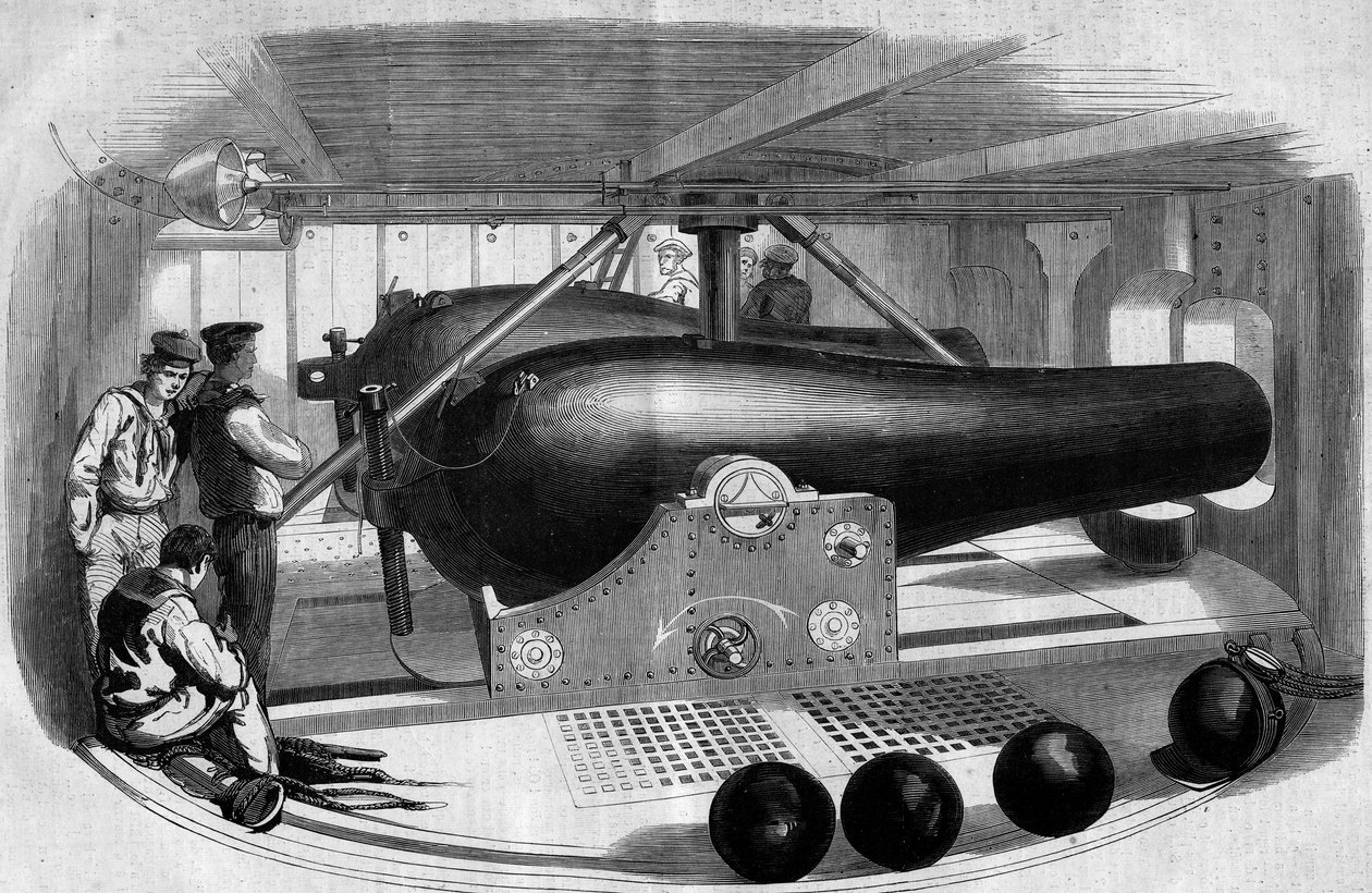 南北戦争時の米軍艦「パッサイク」の装甲の真ん中にある塔の中の大砲 作： フランス語学校