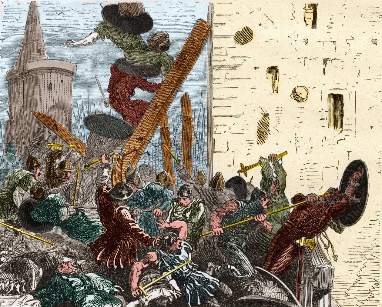1209年8月、アルビジェに対する十字軍遠征中のカルカッソンヌのキャプチャ。ポール・ルージュール著「フランス百年史」（1891年）に掲載された版画 作： フランス語学校