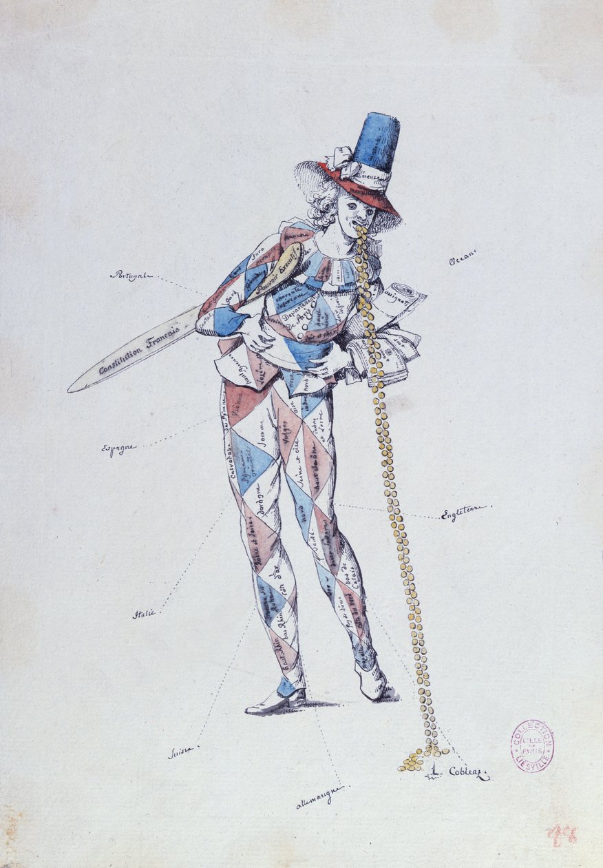 フランスの貴族の移民を風刺した似顔絵、1792年 作： フランス語学校