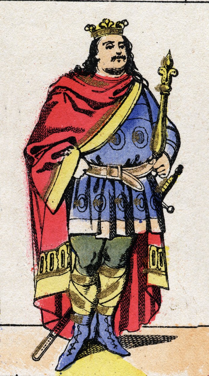 カロリング王朝。Charles III Le Gros (839-888) 881年から887年までのフランク王国の王の肖像。19世紀末のエピナル画像。個人蔵。 作： フランス語学校