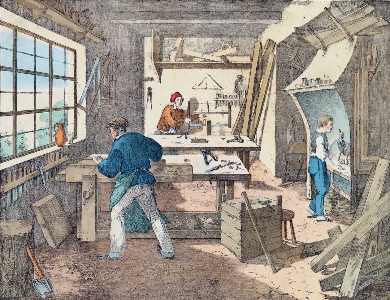 大工のワークショップ、1860年頃 作： フランス語学校