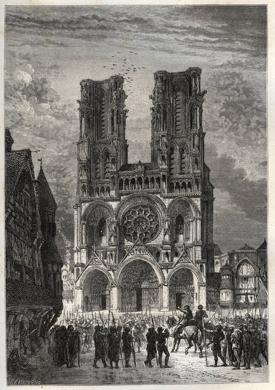 Cathedrale Notre-Dame (Notre Dame) de Laon (1150-1180), Aisne - Laon Cathedral - engraving from "L