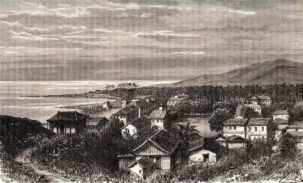 カイエンヌ - Commune en outre mer Guyane - V.A. Malt-Brown著「La France illustree: geography, history, statistical administration」に掲載された彫刻。1884 作： フランス語学校