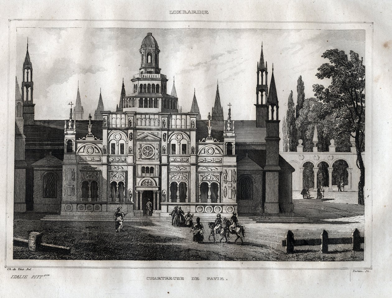 Certosa di Pavia - パヴィアのシャルトリューズ - M. de Norvins, Ch. Nodier 1834-1836による「Picturesque Italy」からのエングレーヴィング。 作： フランス語学校