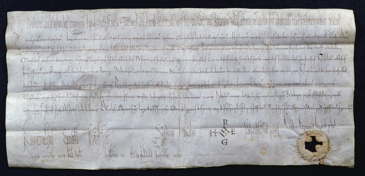 Hugues I Capet（941-996）、フランス国王、988年に署名された憲章（紙にペンとインク） 作： フランス語学校
