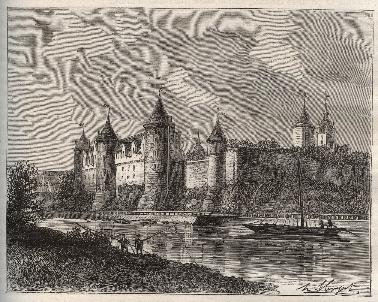 Chateau de Josselin - Morbihan en Bretagne - V.A. Malt-Brownによる "La France illustree: Geography, History, statistical administration "に掲載された彫刻。1884 作： フランス語学校