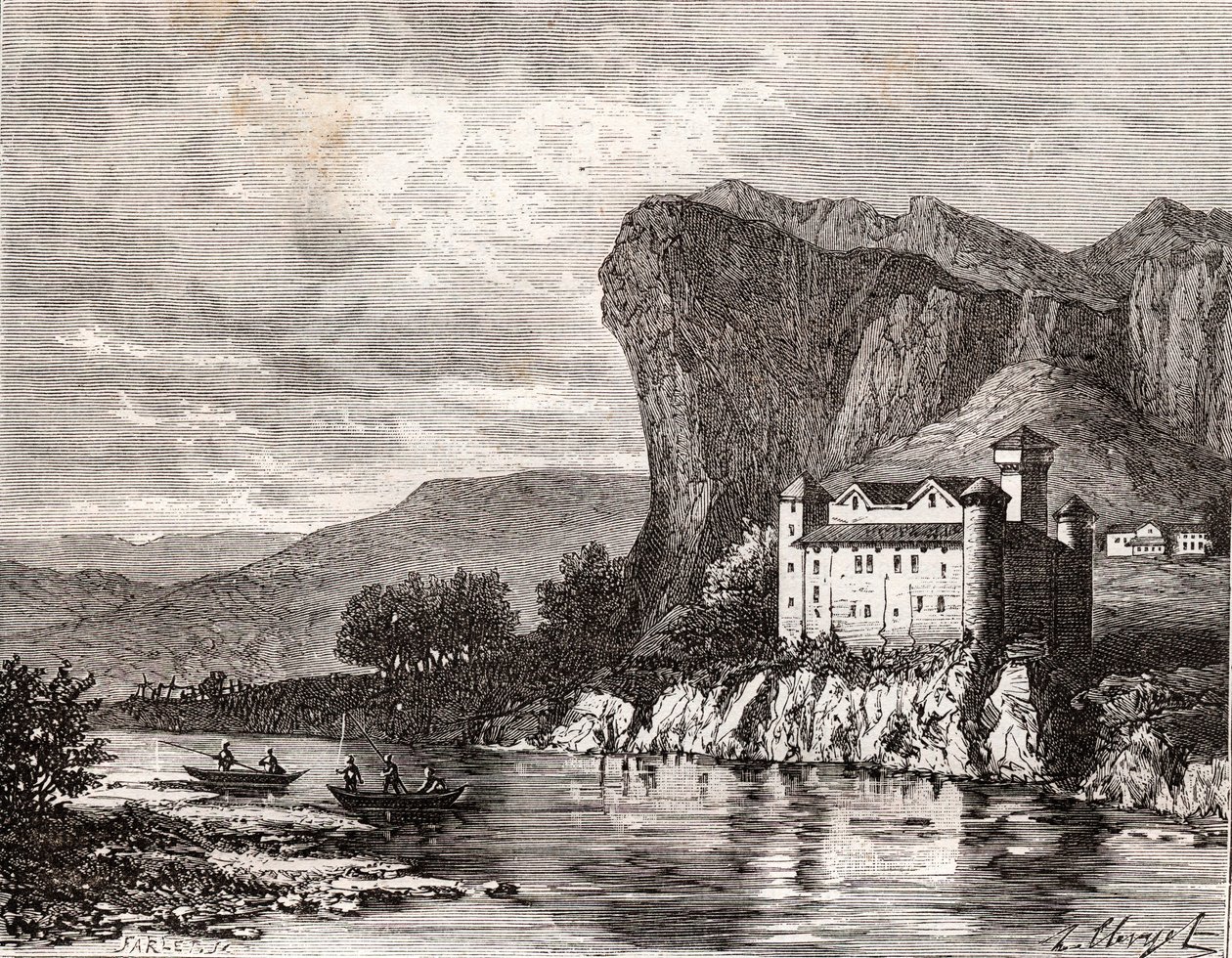 Chateau de la Caze en Lozere - V.A. Malt-Brown著「La France illustree: Geography, history, statistical administration」に掲載された彫刻。1884 作： フランス語学校