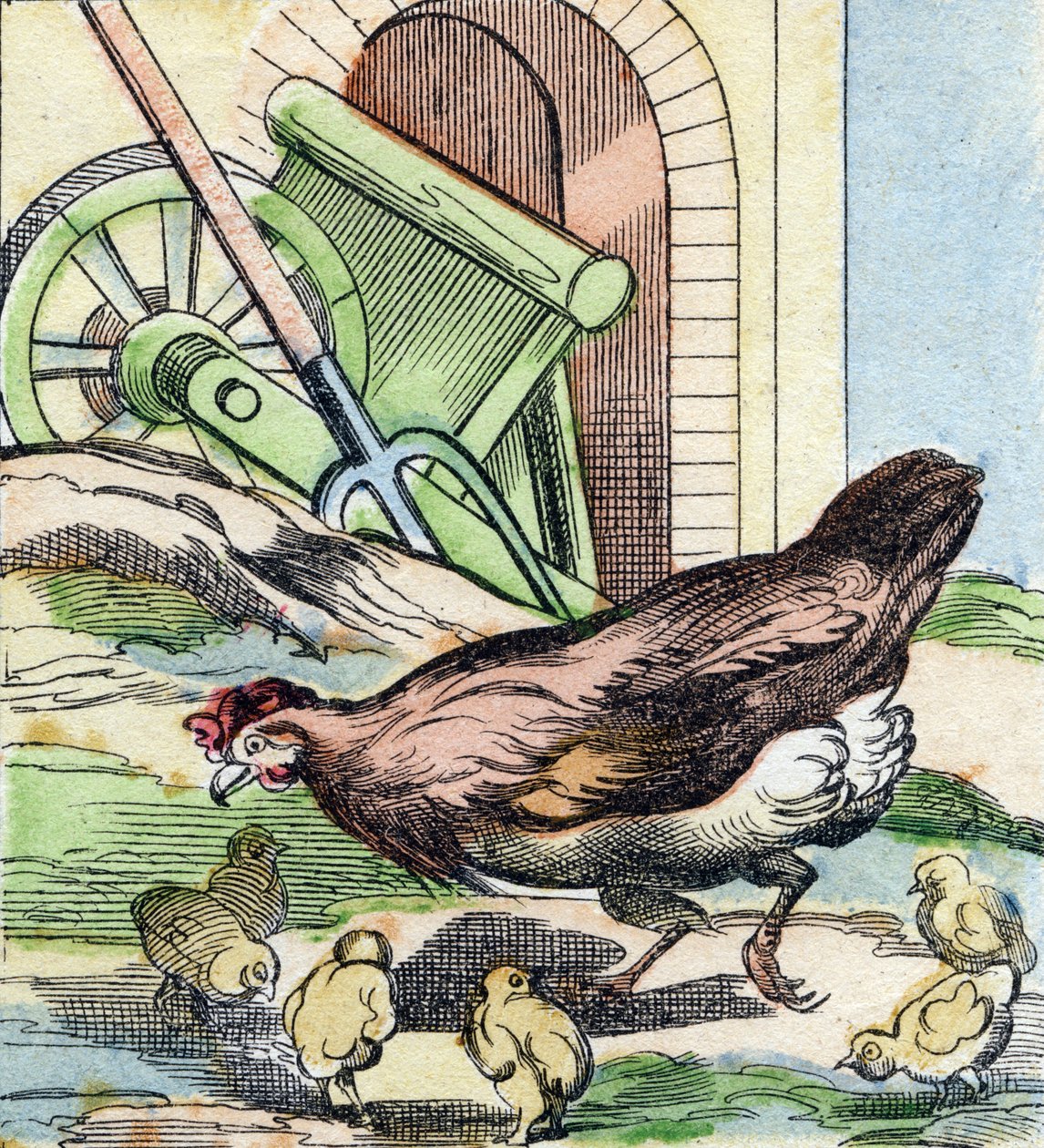 ニワトリとヒヨコ。Buffon Alphabet des Oiseaux n 2 "に掲載されているエングレーヴィング。3rd Serie N 2.エピナルの画像化、エピナル、19世紀後半。16ページ。ディム：28x21cm 作： フランス語学校