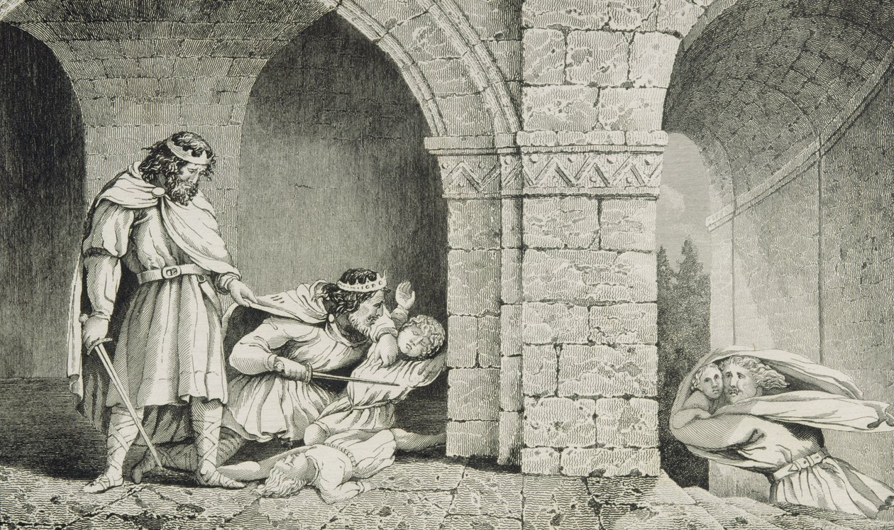 チャルトベルト1世（c.498-588）は、兄弟の相続人殺害事件で、コラートの「フランスの歴史」から1840年頃に出版されました。 作： フランス語学校