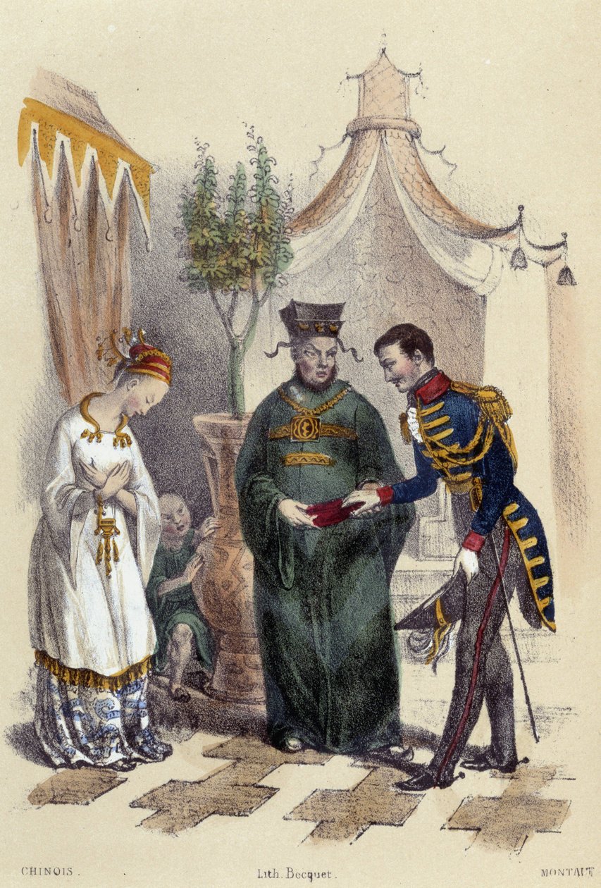 外国の軍隊を訪問する中国人（M.E.Fouinet著「The twelve Nations」における中国のイラスト 作： フランス語学校