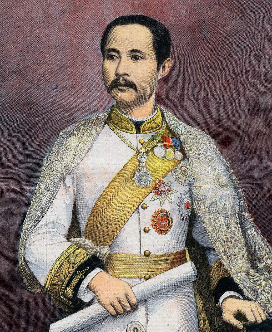 チュラロンコーン（1853-1910）、シャム国王。1897年、シャムの君主として初めてヨーロッパを訪れた。イラストは「Le petit Journal」より 作： フランス語学校