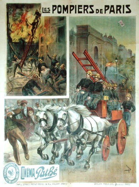 Les Pompiers de Paris」の映画ポスター、1914年以前（カラーリトグラフ） 作： フランス語学校