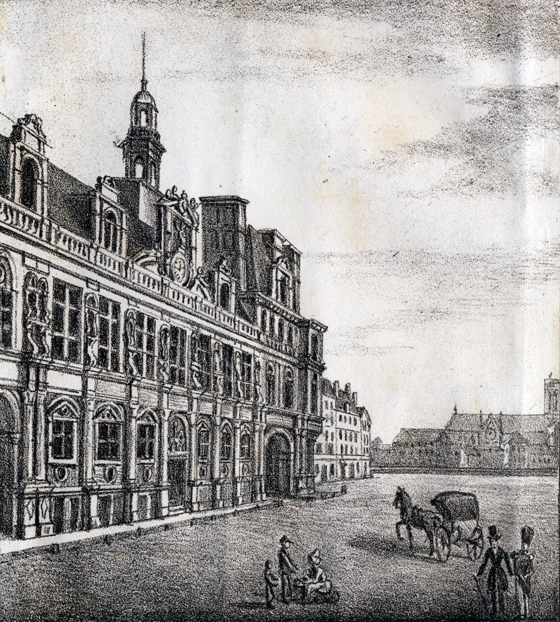 市庁舎 - "Alphabet Picturesque des Monumens de Paris" c.1840 (carving) 作： フランス語学校
