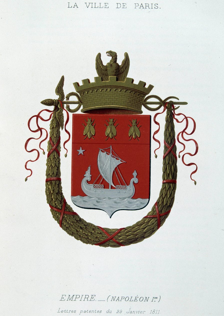 パリ市の紋章。帝国（ナポレオン1世） - 1811年1月29日付書簡特許 - H. Traversier著『Armorial National de France』（パリ）所収 作： フランス語学校