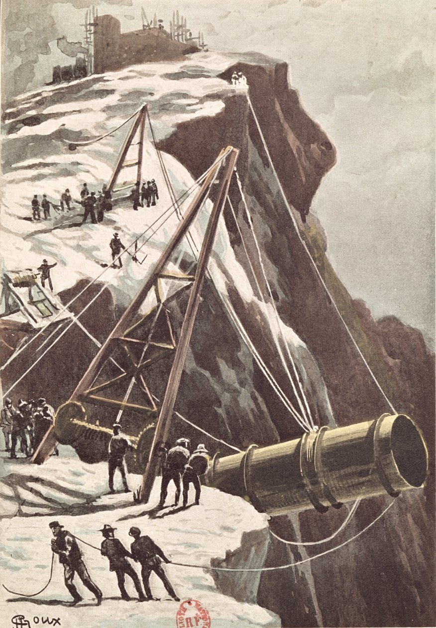 1865年に公開されたジュールヴェルヌ（1828-1905）による地球から月へのロケット発射大砲の建設 作： フランス語学校