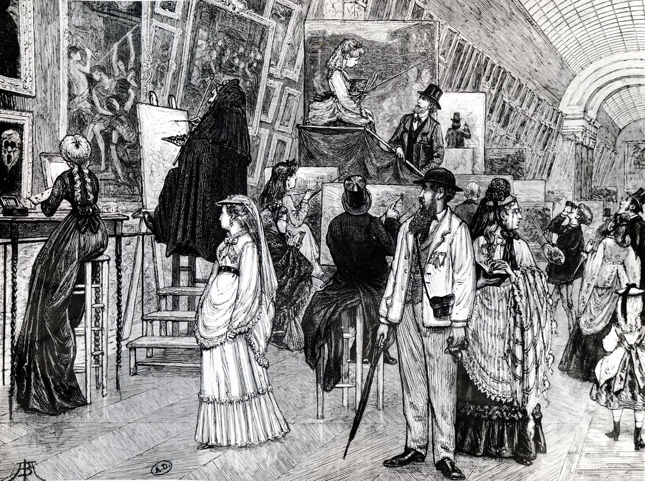 ルーヴル美術館のグランデギャラリーの写本家、1880年頃 作： フランス語学校