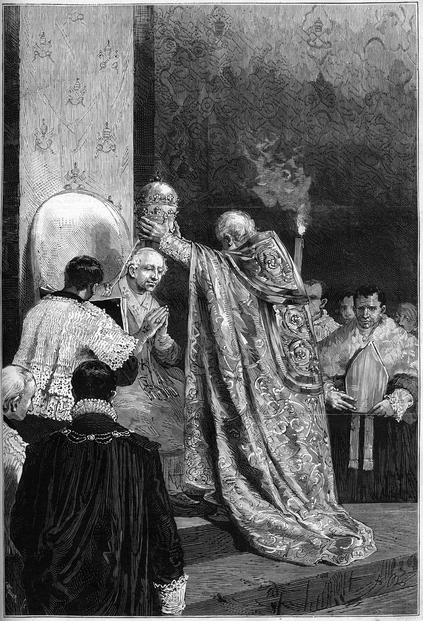 システィーナ礼拝堂でのローマ教皇レオン13世（レオーネ）（1810-1903）の戴冠式 作： フランス語学校