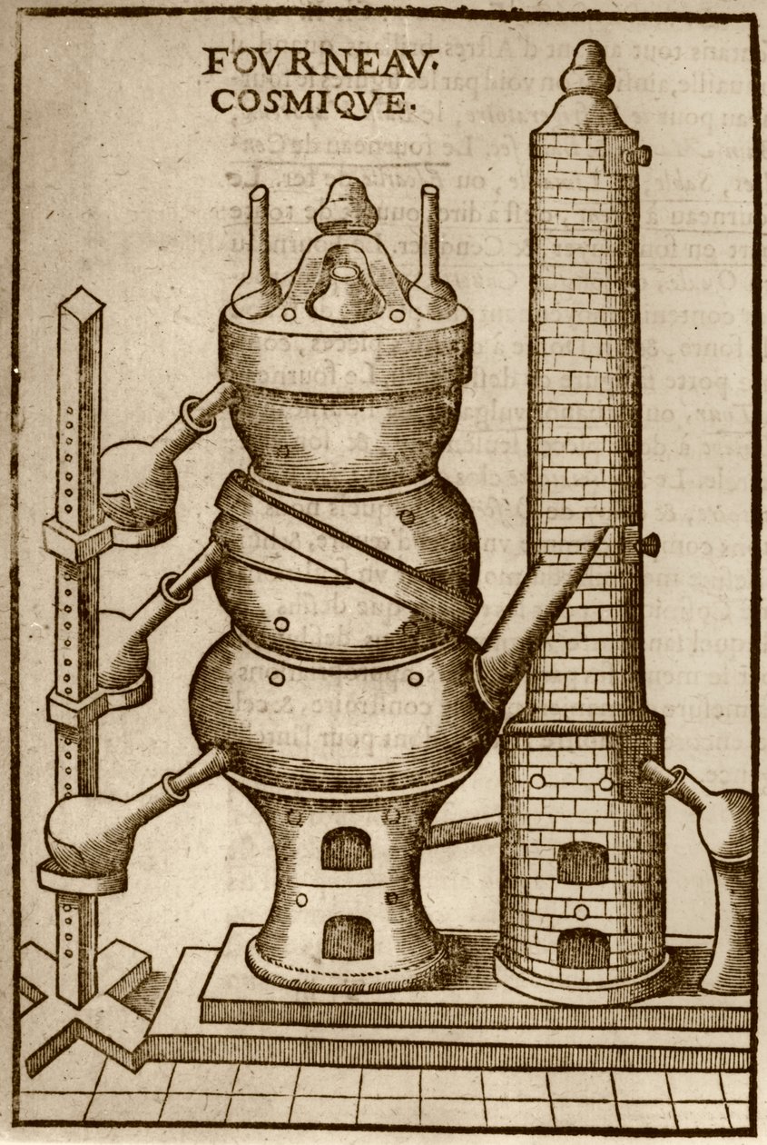 19世紀後半に出版された魔法の歴史に描かれている、Annibal Barlet（1653）によるLa Theotechnie ErgocosmiqueのCosmic Oven 作： フランス語学校