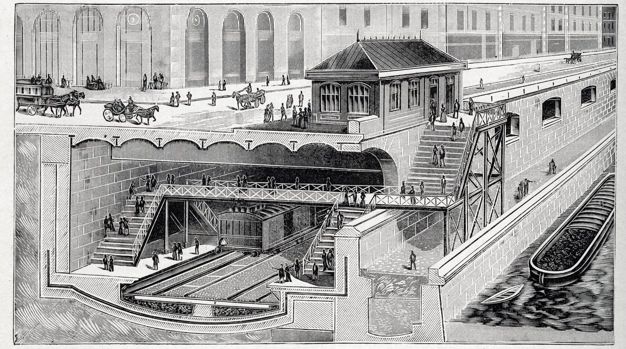 1899年の "La nature "に掲載されたパリのサンミッシェル駅の断面図 作： フランス語学校