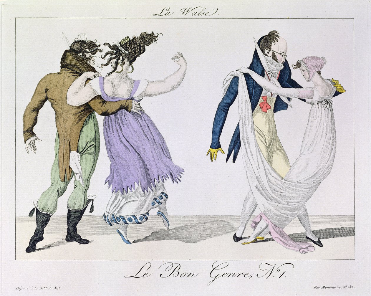 ワルツを踊るカップル、Le Bonジャンル、1810年頃 作： フランス語学校