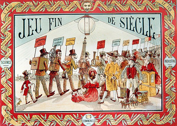 子供用ボードゲーム「End of the Century」の表紙、1895年頃（カラーリトグラフ） 作： フランス語学校