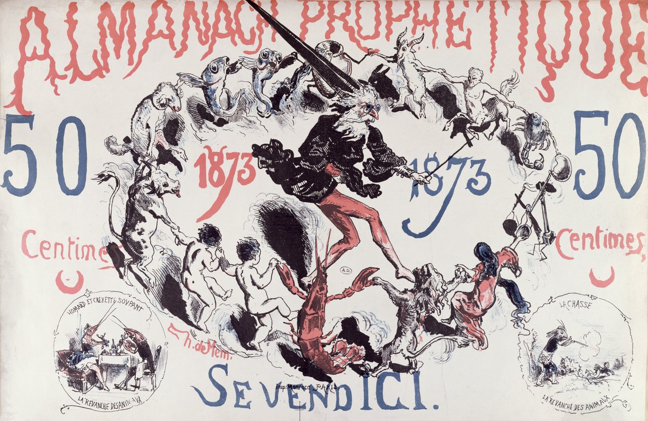 ノストラダムスを描いた預言的な暦の表紙、1873 作： フランス語学校