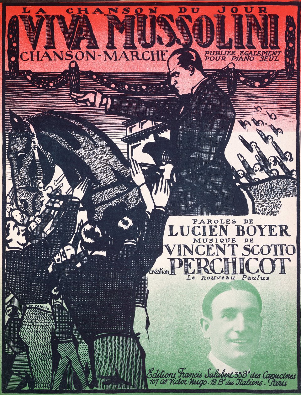 ヴィンセントスコット（1876-1952）とルシアンボイヤー作、1920年代のビバムッソリーニの楽譜の表紙 作： フランス語学校