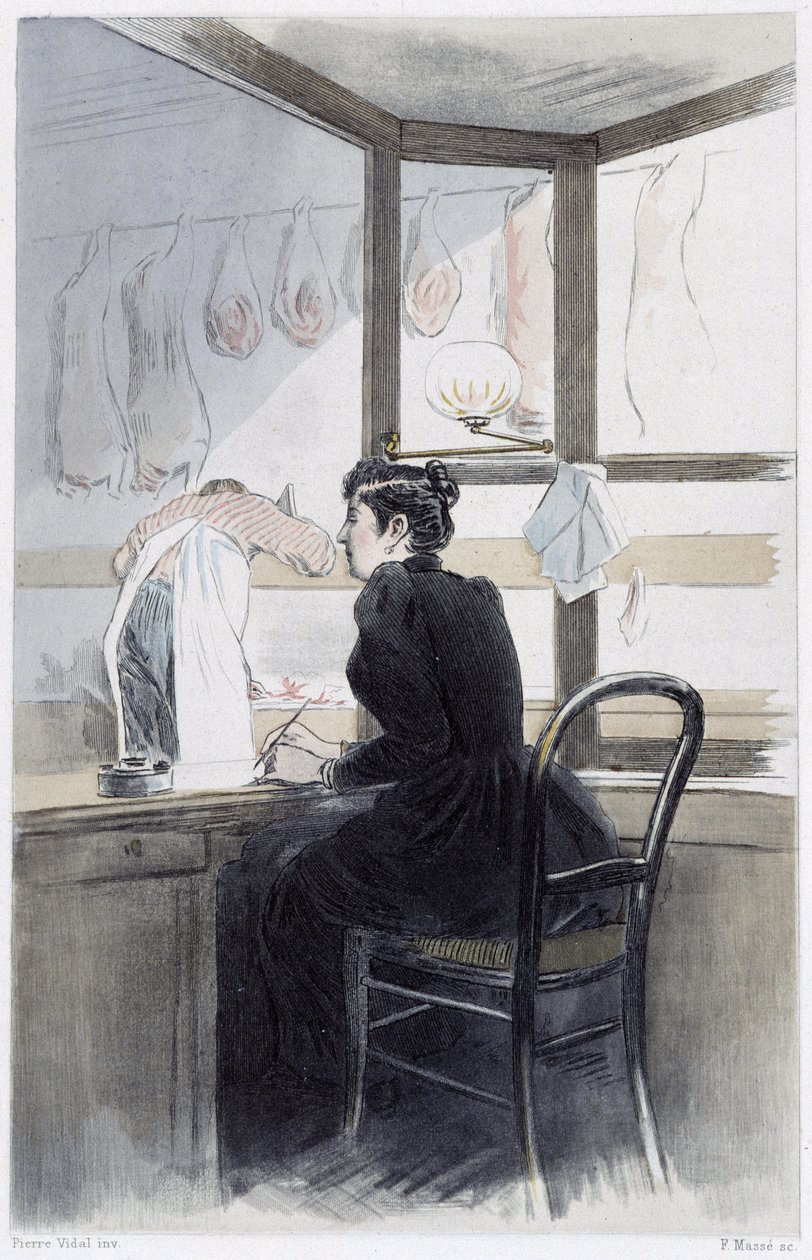Dame de caisse (chez le boucher) - Pierre Vidalの「La femme à Paris」にて。 作： フランス語学校