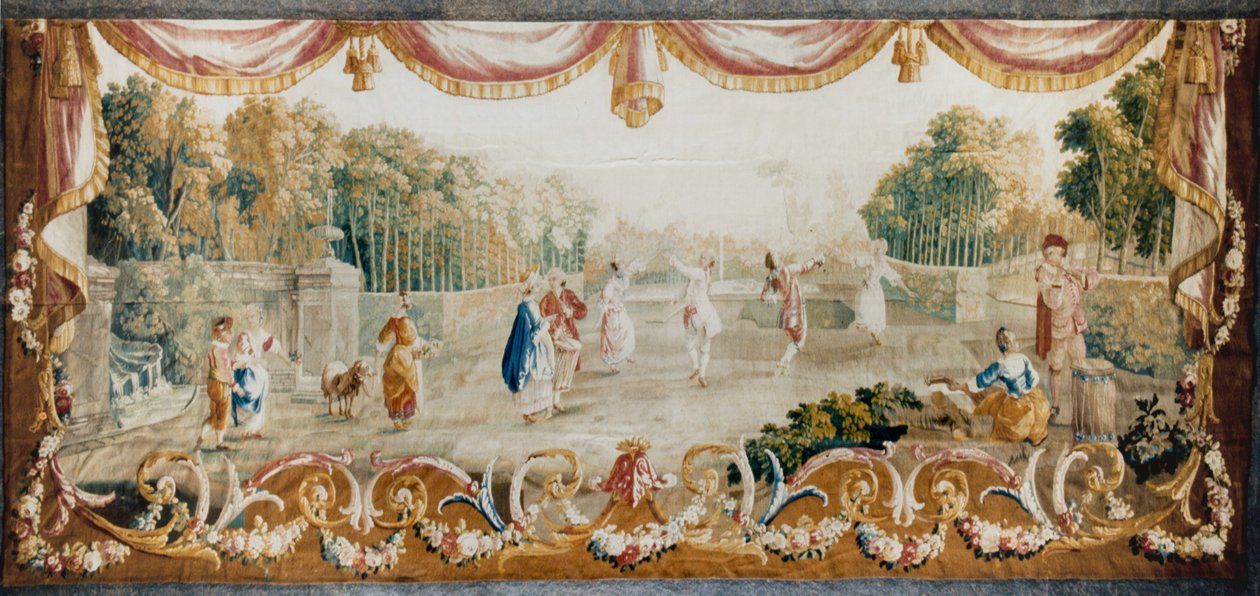 公園でのダンス、オーブソンタペストリーワークショップ、1782年頃（ウール＆シルク） 作： フランス語学校