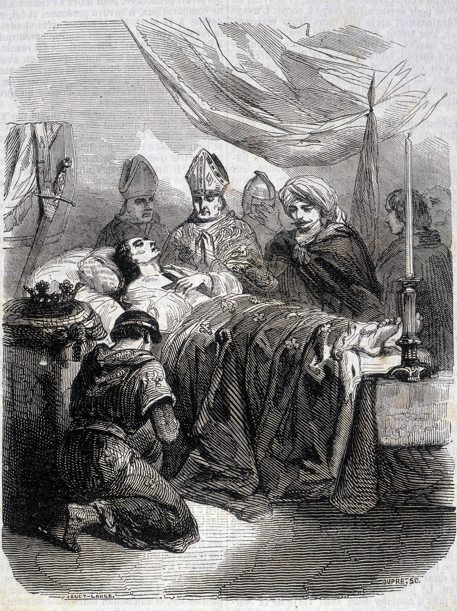 1270年、パレスチナでのサン・ルイの死 - L.-P.の「Histoire de France」に掲載。アンケティル 作： フランス語学校