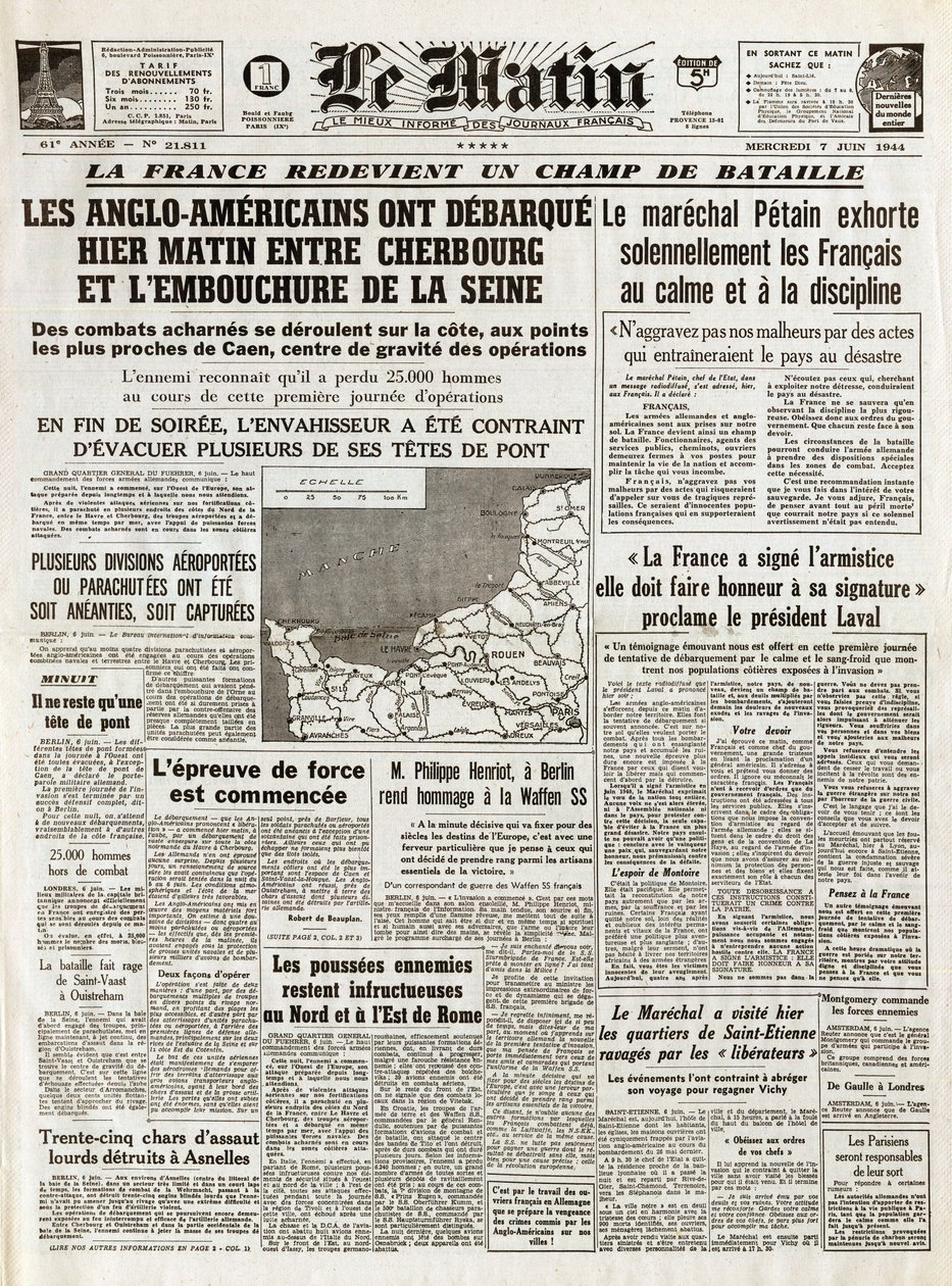 ノルマンディーの防波堤 1944年6月 - ノルマンディー上陸作戦 1944年6月6日（D-Day） - 1944年6月7日（木）の朝、英米人はシェルブールとセーヌ川河口の間で昨日の朝に出発した 作： フランス語学校