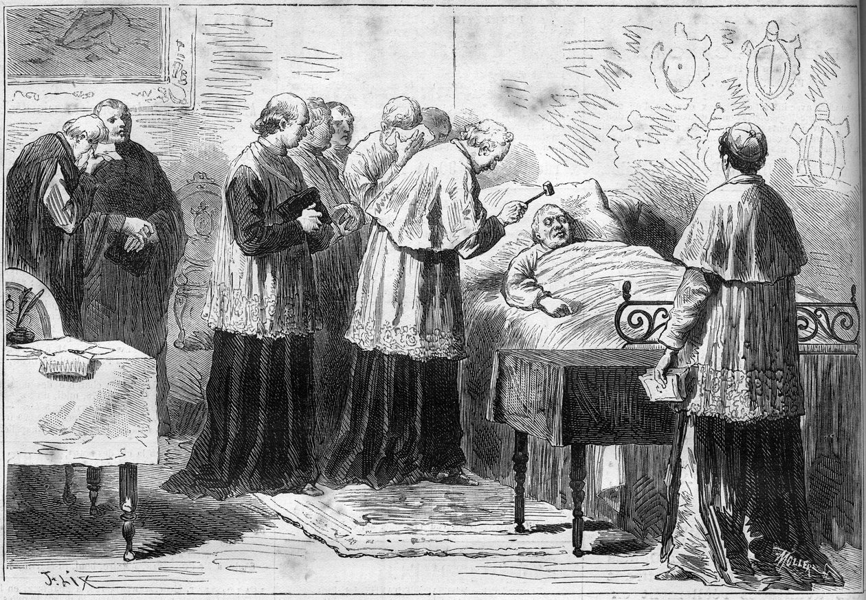 教皇ピウス9世（ピオ）（1792-1878）の断頭台：教皇の死を認識する