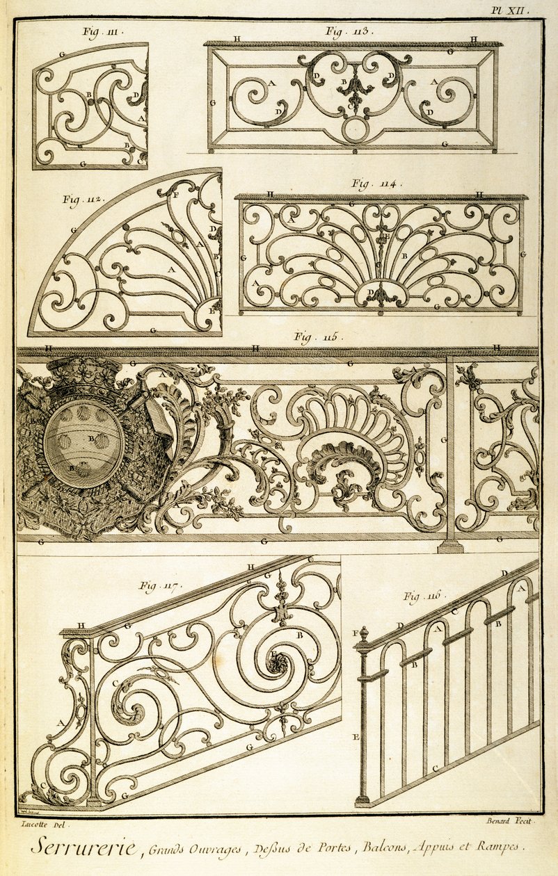 Diderots Encyclopaedia、パブからの装飾的な鉄細工。 1771 作： フランス語学校