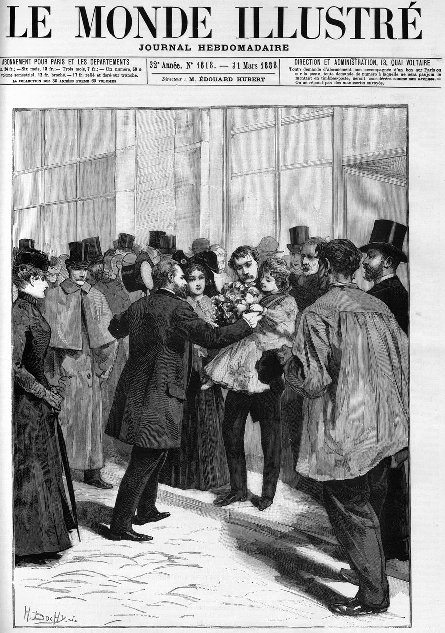 1888年の「The Illustrous World」に掲載された、クレルモン・フェラン駅（Clermont-Ferrand）でのブーランジェ将軍を讃えるデモ。 作： フランス語学校