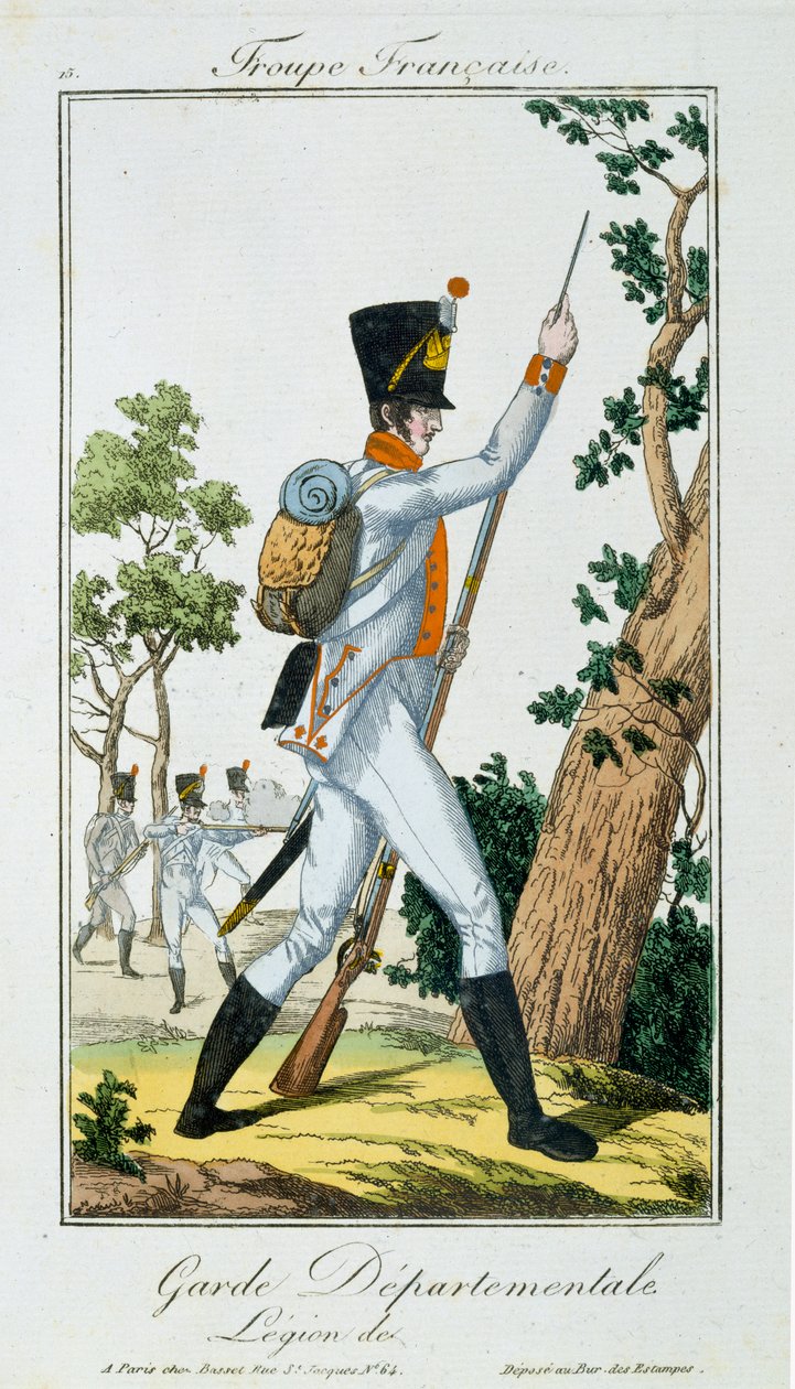 Troupes Francaisesのパブの部署警備隊。 chezバセット、パリ、c.1790 作： フランス語学校