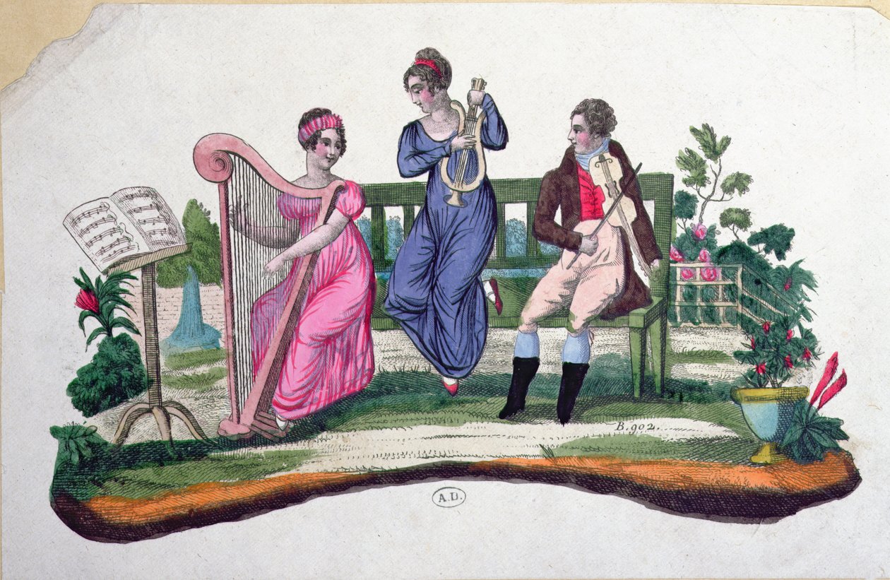 1830年頃の野外コンサートを描いたファンのデザイン 作： フランス語学校