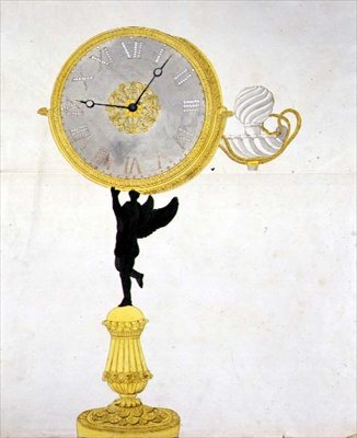 オーモルー・クロックのデザイン 1825年頃 （紙にペンとインク、水彩画） 作： フランス語学校