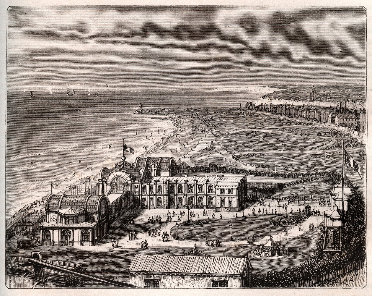 Dieppe - Normandie - V.A. Malt-Brownによる "La France illustree: geographie, histoire, administration statistique "の中の彫刻。1884 作： フランス語学校