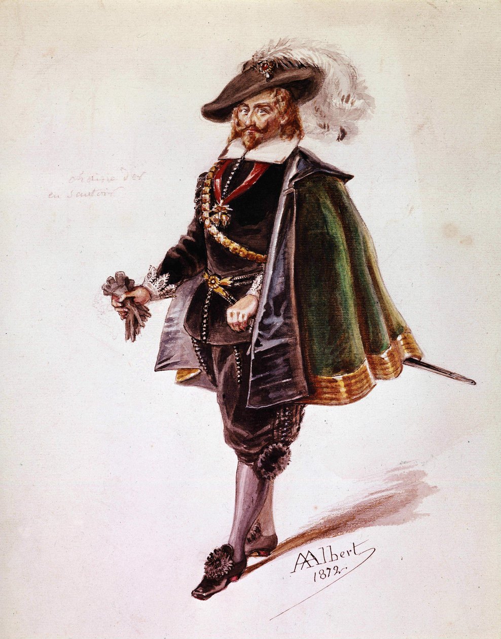 ヴィクトル・ユゴーの『ルイ・ブラス』のドン・サルステの衣装。1872年にアルベールが描いたもの。パリのヴィクトル・ユーゴー記念館 作： フランス語学校