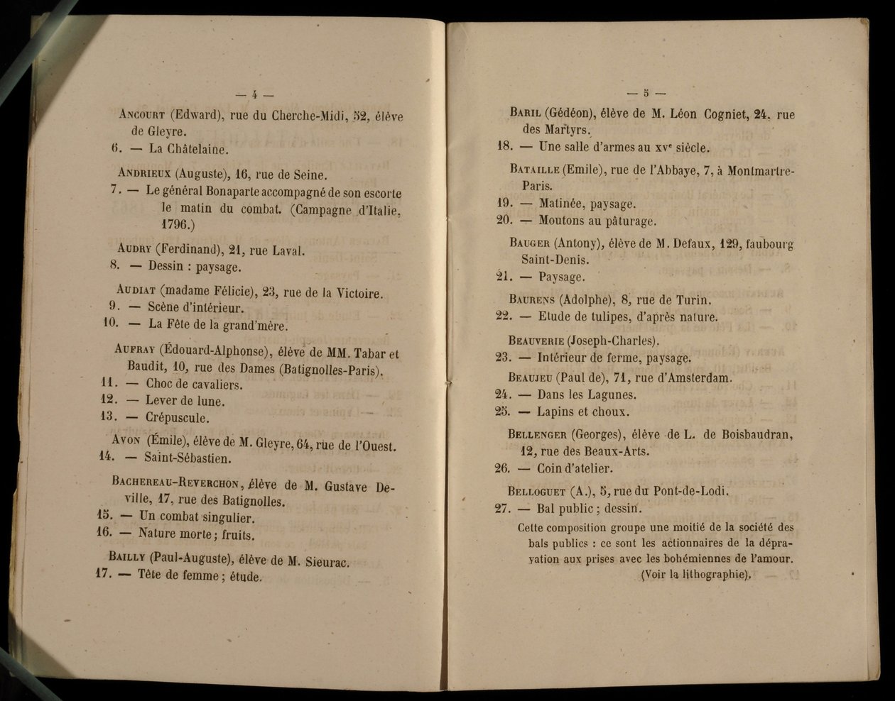 サロンデリフューズの二重ページ、1863 作： フランス語学校