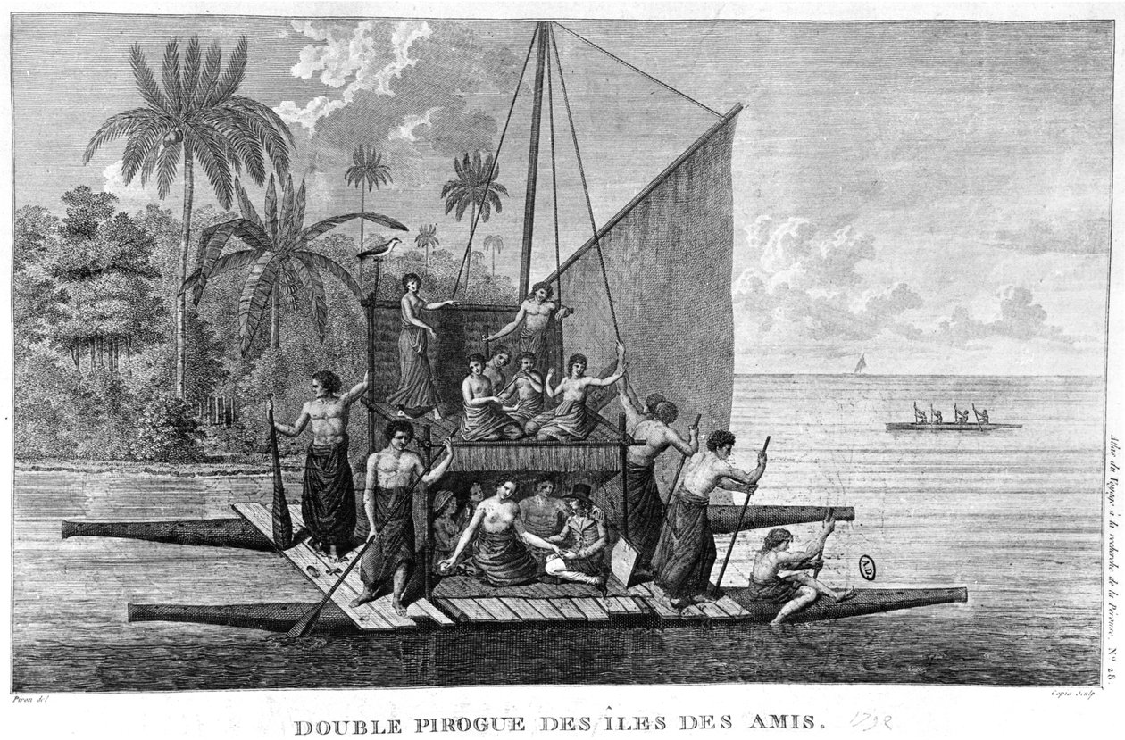 フレンドリーアイランドのダブルピローグ、ラペルーズの航海地図、1792年のイラスト 作： フランス語学校