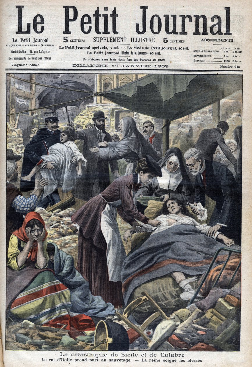 シチリア、カラブリアの地震 1909年 1月の「Le Petit Journal」（彫刻 作： フランス語学校