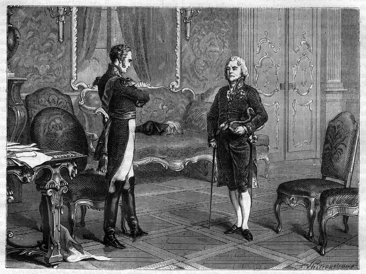 ロシア皇帝アレクサンドル1世（1777-1825）（アレクサンドル）とシャルル・モーリス・ド・タレーラン・ペリゴール（1754-1838) 作： フランス語学校